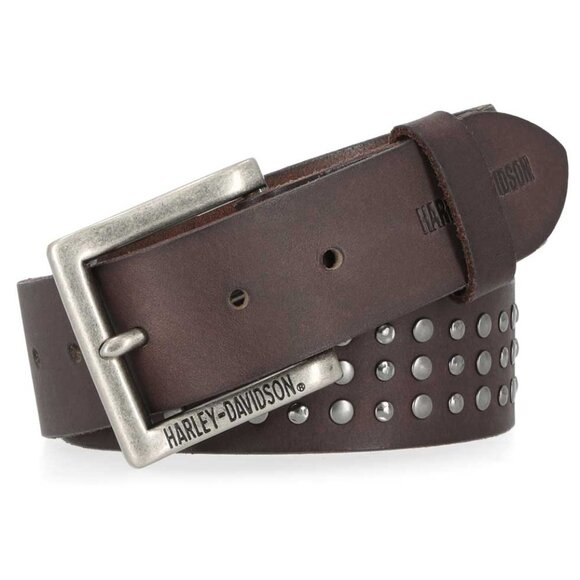 Harley-Davidson Men's Belt Size 42 Brown Triple Row Studded Genuine Leather Belt - Picture 1 of 3